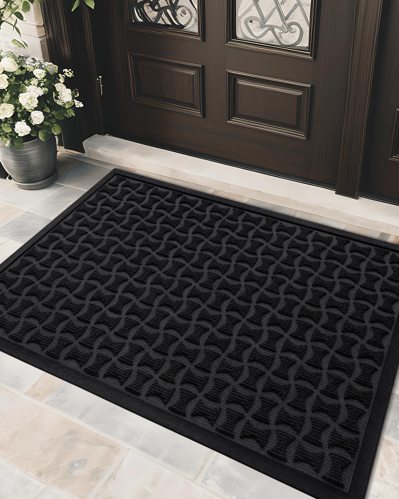 Color G - Zerbino per ingresso esterno, 44 x 76 cm, antiscivolo, resistente, assorbente, per interni ed esterni, per ingresso, patio, casa, colore: nero