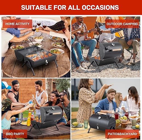 Miniatura 7 de Outvita Parrilla de carbón portátil, parrilla plegable para barbacoa al aire libre con accesorios de barbacoa y tapa para cocinar, camping, picnic,