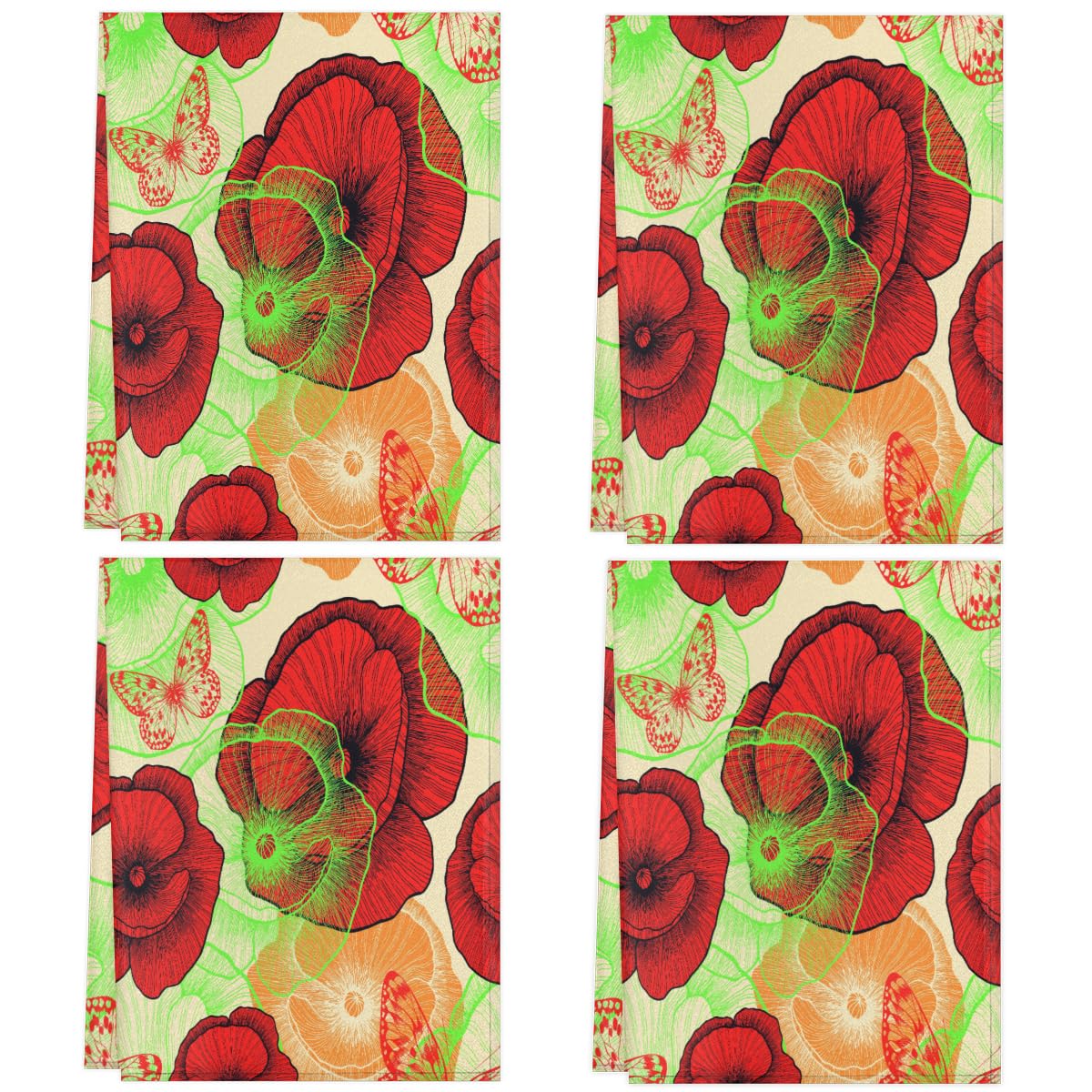 RPLIFE Torchon De Cuisine Absorbant Avec Motif Coquelicots