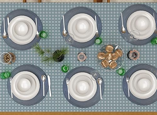 Miniatura 9 de Mantel de mesa con flecos de tejido amarilloblanco, 100% algodón, tamaño 52 x 70 pulgadas, adecuado para comidas formales, comidas diarias y