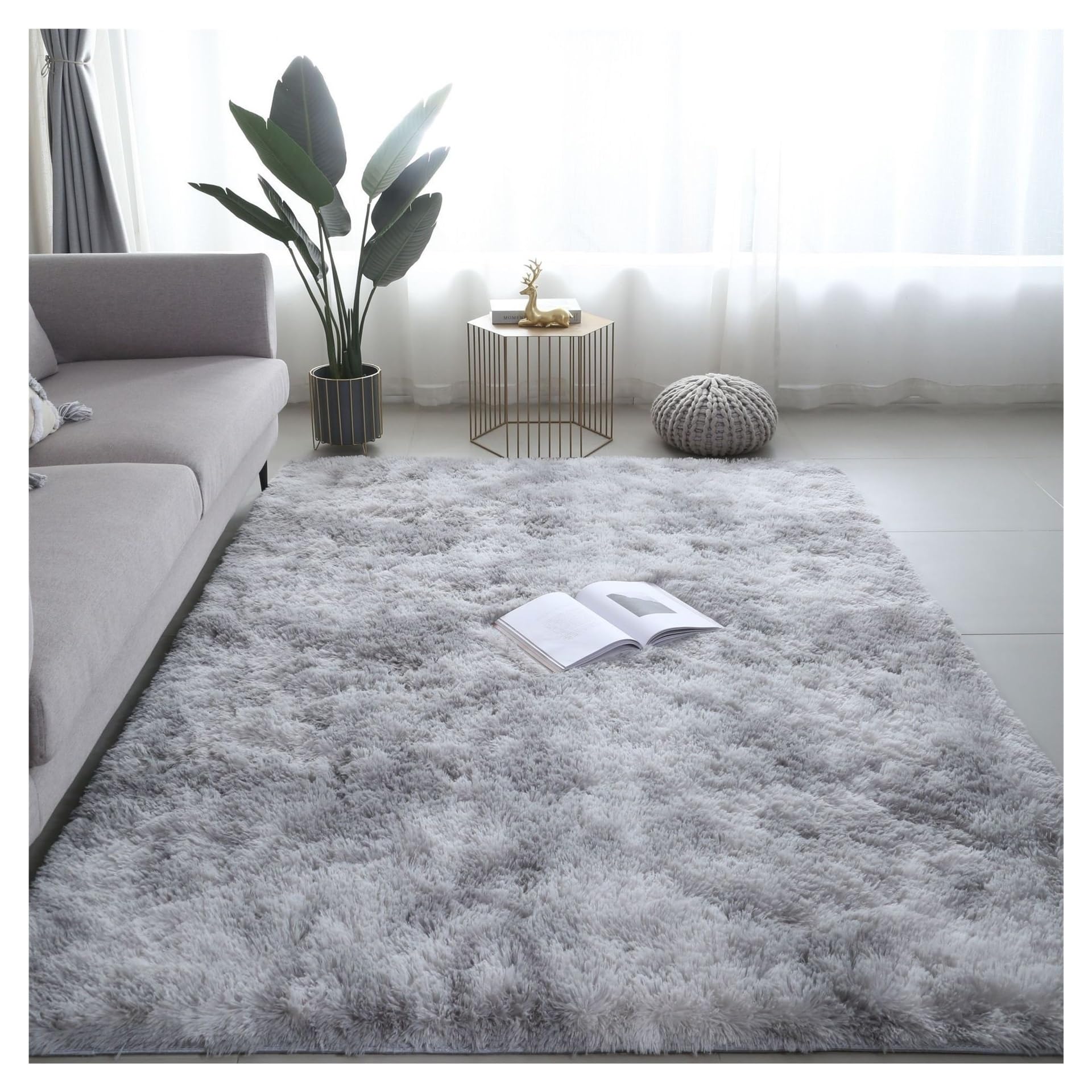 GOUSANG Rugs Living Room 220 x 390 cm Soft Velvet Rug Under Sofa Fleece Chair Cover for Living Room Large Fluffy Non Slip Pad, Light Grey