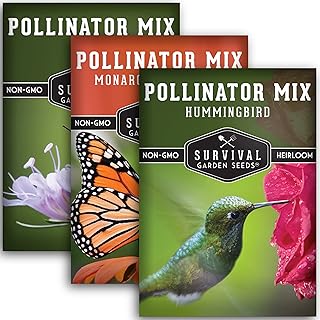 Survival Garden Seeds Pollinator Flower Collection - 3 Flower Seed Packs for Attracting Butterflies, Bees and Hummingbirds...