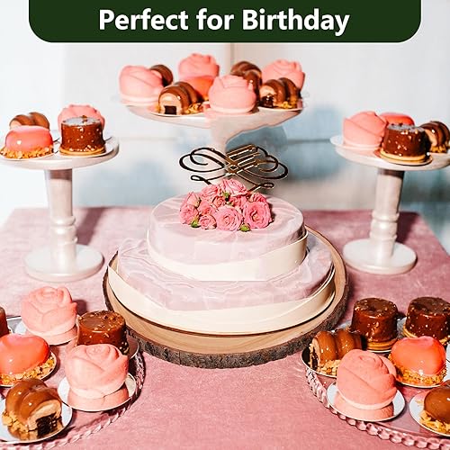 Miniatura 6 de Caydo Soporte de madera para tartas de 12 pulgadas, giratorio de madera redonda natural para decoración de mesa de boda, decoración de centros de