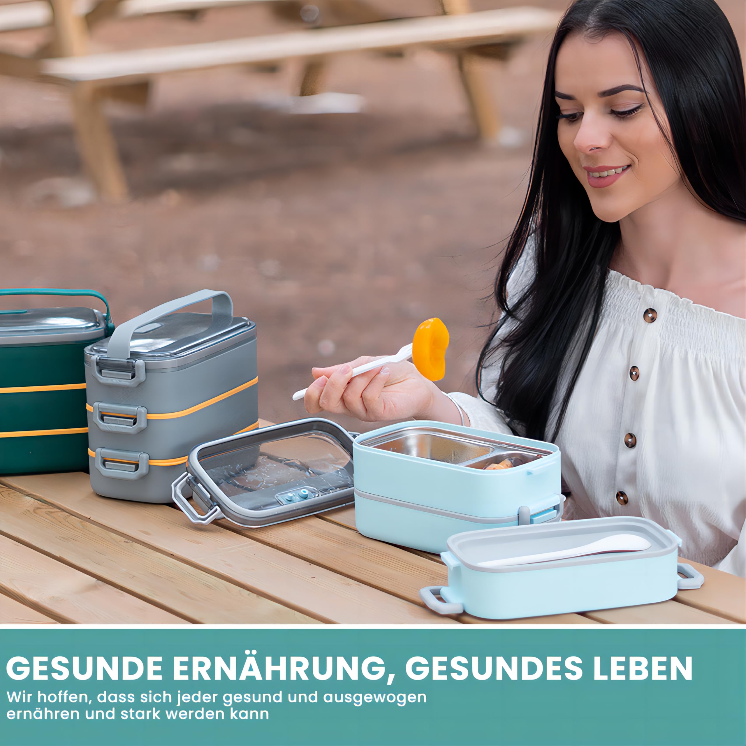 Bugucat Bento Box 1700ML, 3 in 1 Boite Bento Acier Inoxydable Lunch Box Boîte à Repas en Plastique pour Enfant Adulte, Bento Boîte à Déjeuner Sécurité Anti-Fuite Écologique Hermétique Boîtes Bento
