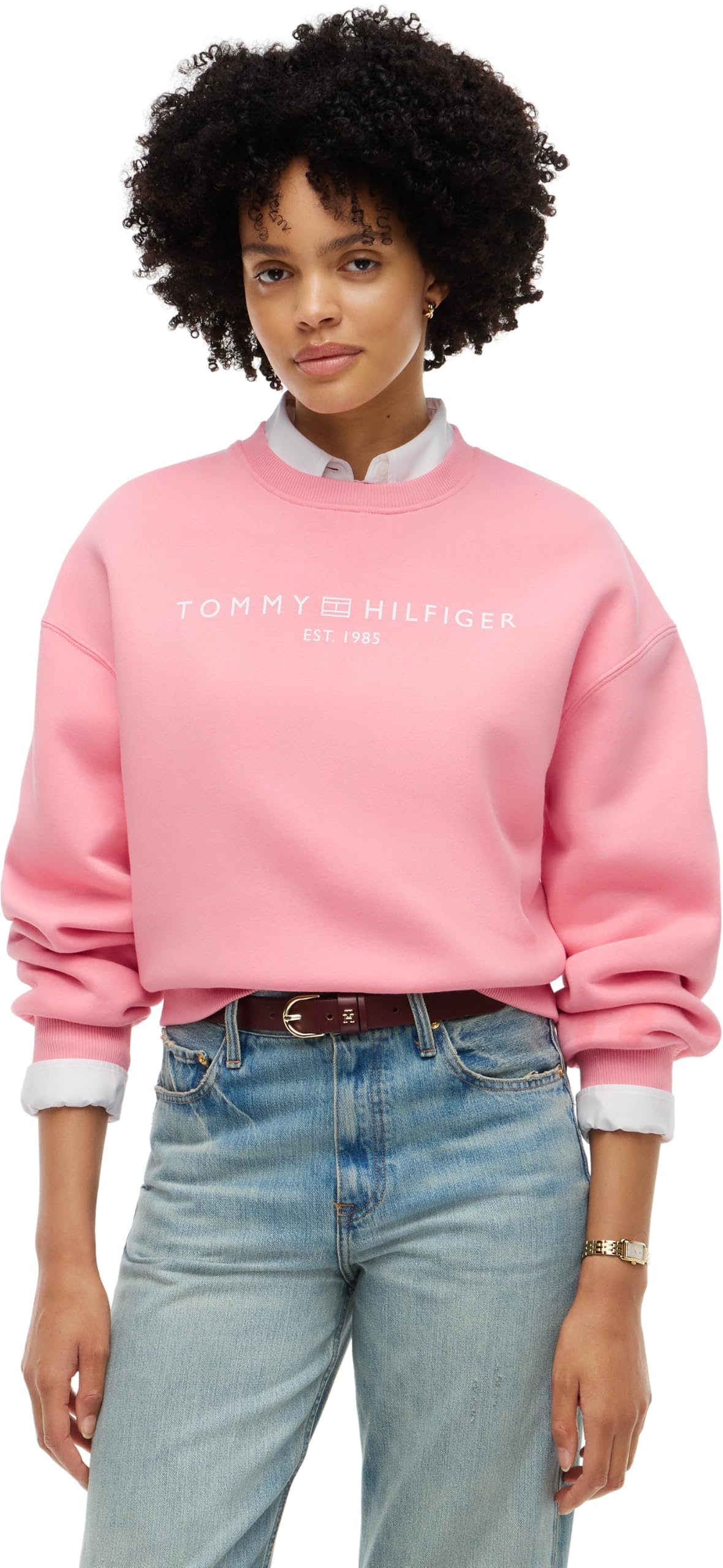 Tommy Hilfiger Damen Corp Logo Mdrn Swtsrt Ww0ww47831 Pullover Sweatshirt, Nelke Pink, S