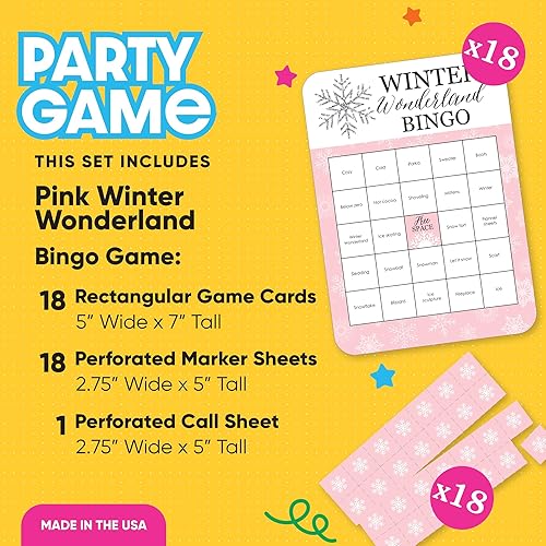 Miniatura 2 de Big Dot of Happiness Pink Winter Wonderland - Tarjetas de bingo y marcadores - Fiesta de cumpleaños de copo de nieve y juego de bingo para baby