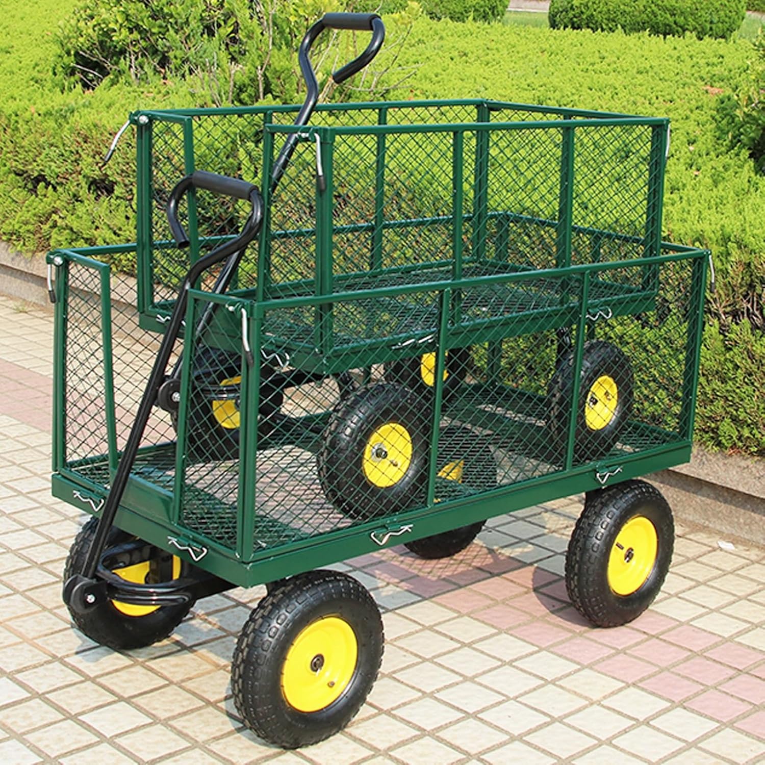 Wagon Cart, 4-Wheel Cart Heavy Duty, All-Terrain Quiet Wheels Collapsible Wagon, Super Heavy-Duty Loading Capacity, Removable Fence Garden Cart(47.2x11/120x28cm)