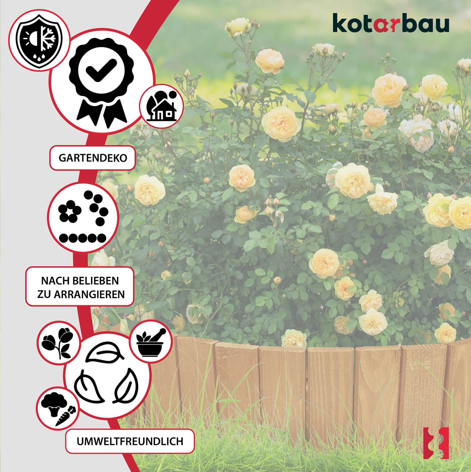 KOTARBAU® Bordure Jardin Exterieur Bois - 200 x 20 cm - Cloture Bois Jardin - Chêne - Palissade Flexible - Décoration