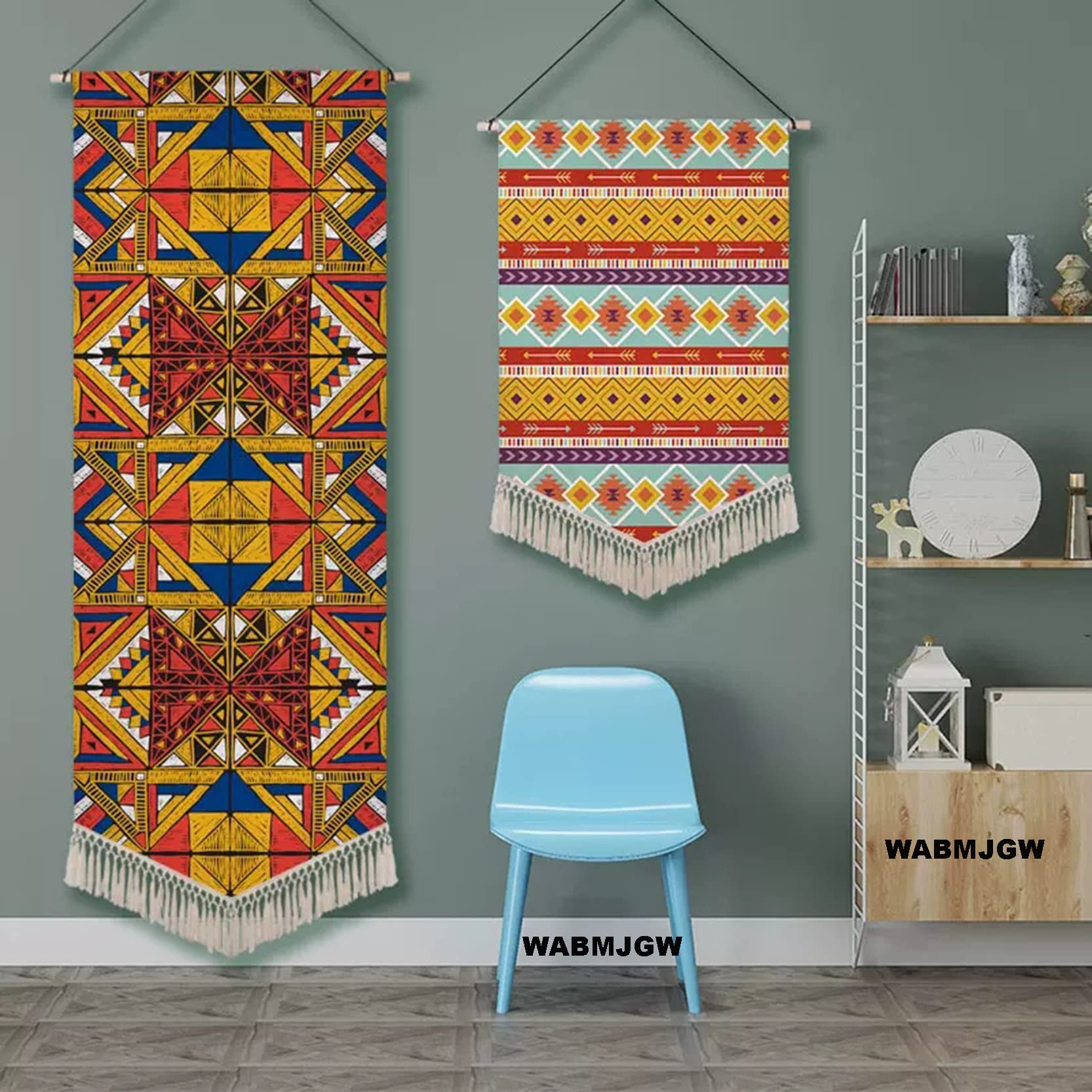 Tapiz de Macramé para Colgar en la Pared con borlas,Tapices geométricos de macramé de Lino de algodón Duradero,Salud Impreso Bandera Pared Arte Decoración Jardín Oficina,D-45x65cm