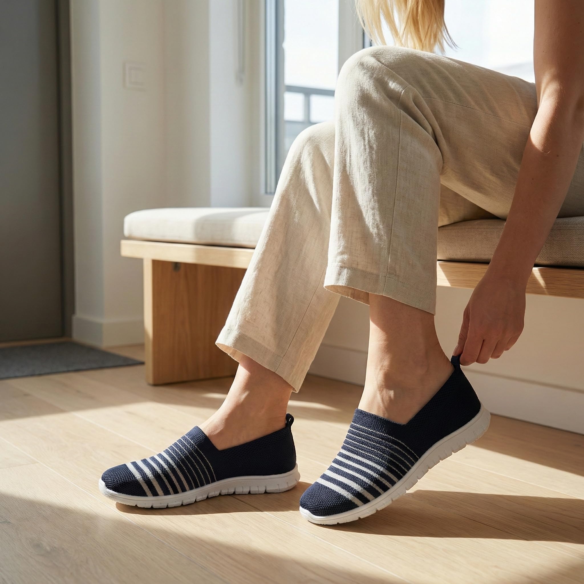 GLAMORA Scarpe Donna Slip On Elastiche Senza Lacci Maglia Traspirante Scarpe Knit Leggere Comode Suola Flessibile Antiscivolo Scarpe Passeggio Casual Comfort Scarpe Donna Estive Slipon Elastiche