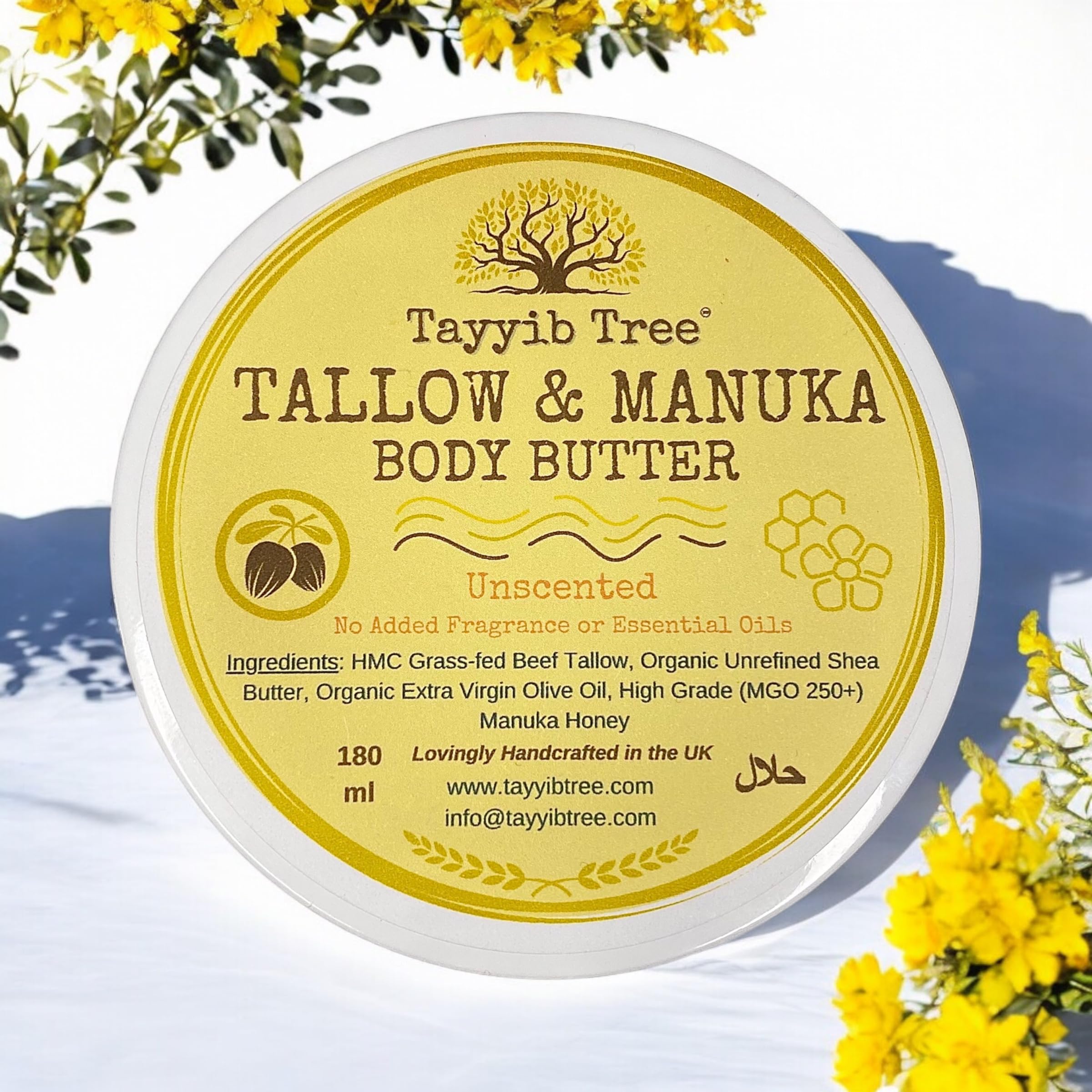 Premium Tallow and Shea Body Butter With Manuka Honey, & Organic Olive Oil, Calendula Infused – Natural Skincare for Sensitive, Dry Skin, Acne, Eczema, Psoriasis (250ml, Unscented)