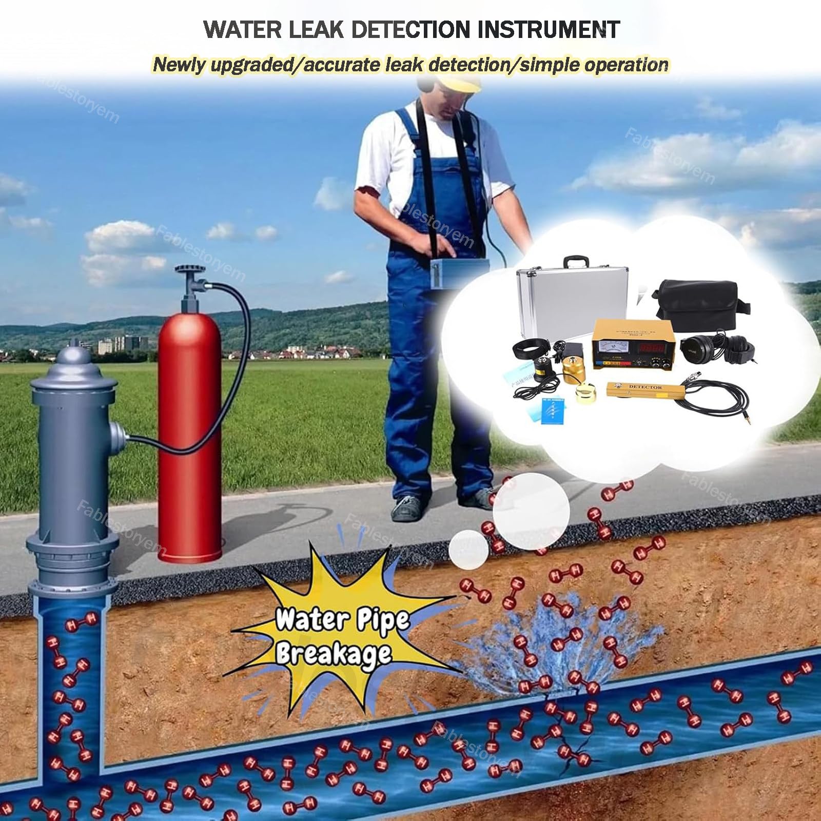 Kit detector de fugas de agua, sensor de fugas subterráneo, geófono para piscina y uso doméstico, 4 modos de frecuencia, monitor de fugas de tubería de agua