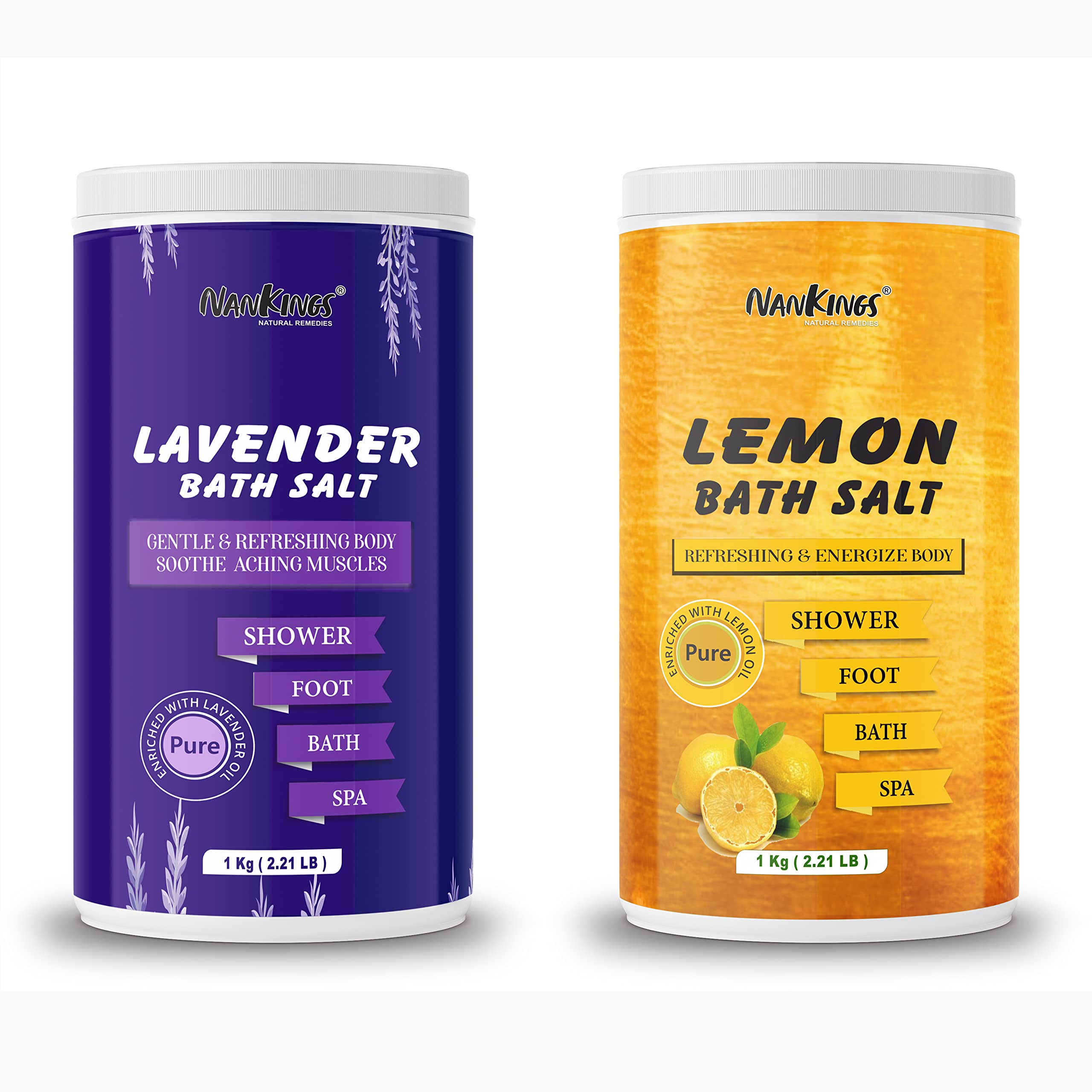 Nankings Lavender Bath Salt and Lemon Bath Salt, For Foot, Aching Muscles & Refreshing Body (Lavender, Lemon, Combo Pack)