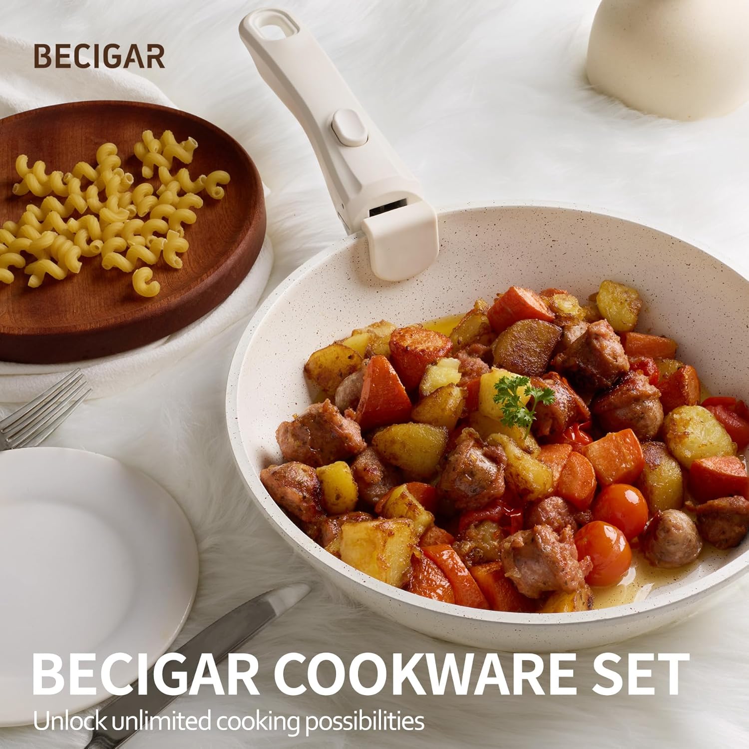 23PCS Ceramic Pots and Pans Set,Nonstick, Removable Handle Pots and Pans Set, Stackable Pan Set, Ceramic Nonstick Pan Non Stick for Easy Cooking