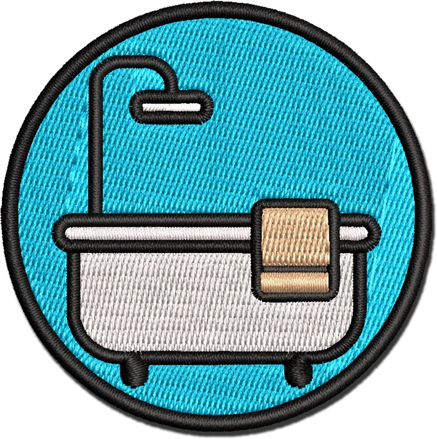 Bathtub Shower with Towel Outline Multi-Color Embroidered Iron-On Patch Applique - Large 3.5 Inch