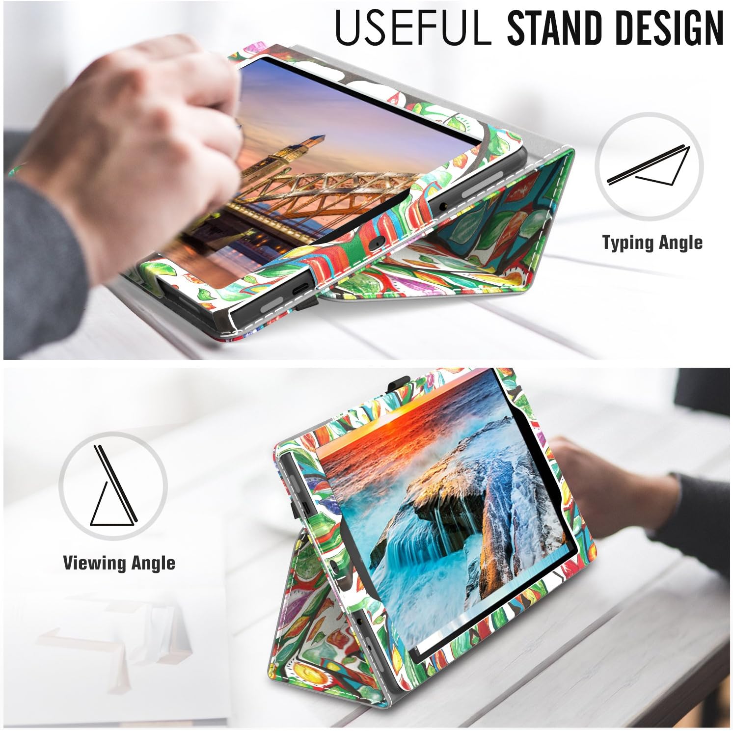 MoKo Case for Amazon Fire HD 10 Tablet (7th and 9th Generation, 2017 and 2019 Release) 10” - Slim Folding Stand Cover with Auto Wake/Sleep for 10.1 Inch Tablet, Lucky Tree