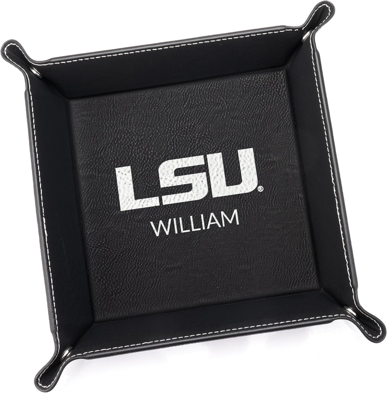 Lifetime Creations Personalized LSU Tigers Valet Tray (Black) - Officially Licensed, Vegan Leather Men's Catchall Dresser Tray, Office Desk Organizer Gift for Fan