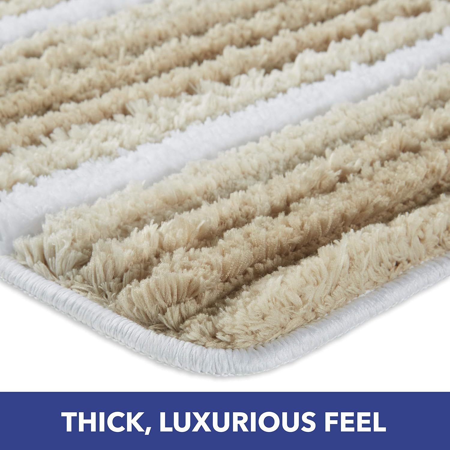 SoHome Striped Bathroom Rug Mat, Super Soft Extra Absorbent Shag Bath Mat Rug, Perfect Plush Carpet Mat for Shower and Bathroom, Machine Washable, Non Slip, 27”x48” Beige