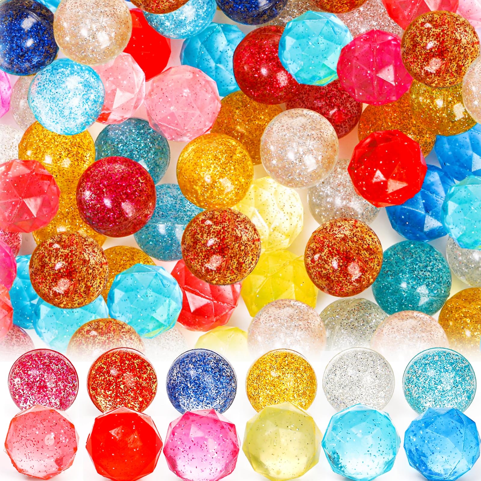 Goaste 100 Pack Small Bouncy Balls Bulk, 1.2 Inch/30mm Rubber High Bouncing for Kids, Mini Glitter Assorted Colors for Birthday Party Game Prizes Vending Machines Fillers Outdoor