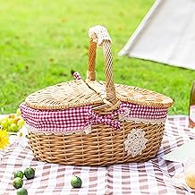 Outdoor Picnic Basket Wicker Picnic Basket with Lid and Handle Decorative Liner for Garden Harvest for Hiking Wedding Garden Home Organization Camping