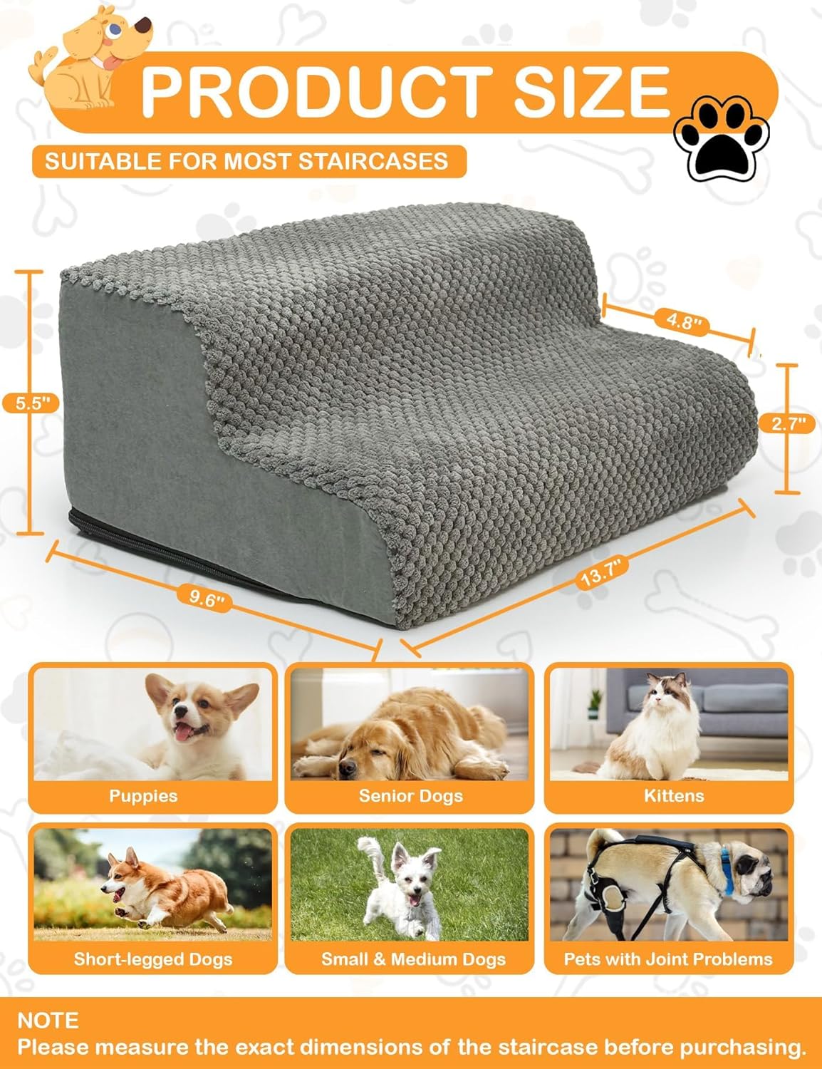 Dog Ramp for Stair, High Density Foam Dog Ramp for Stair, Non-Slip Pet Steps with Low Angled for Dog Paws for Any Staircase Pet Ramp for Small Dogs Senior Pets Injured Dogs (Gray, 4 Pack)