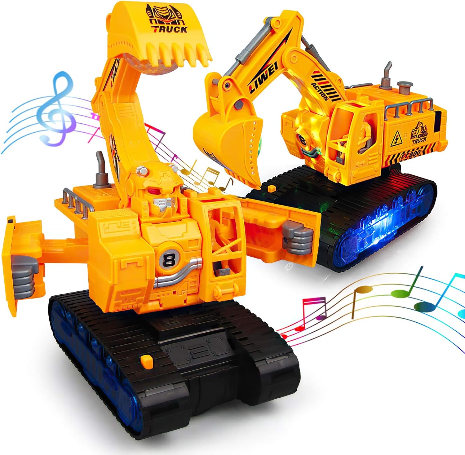 Excavator Toy, Electric Transforming Toy Excavator with LED Lights and