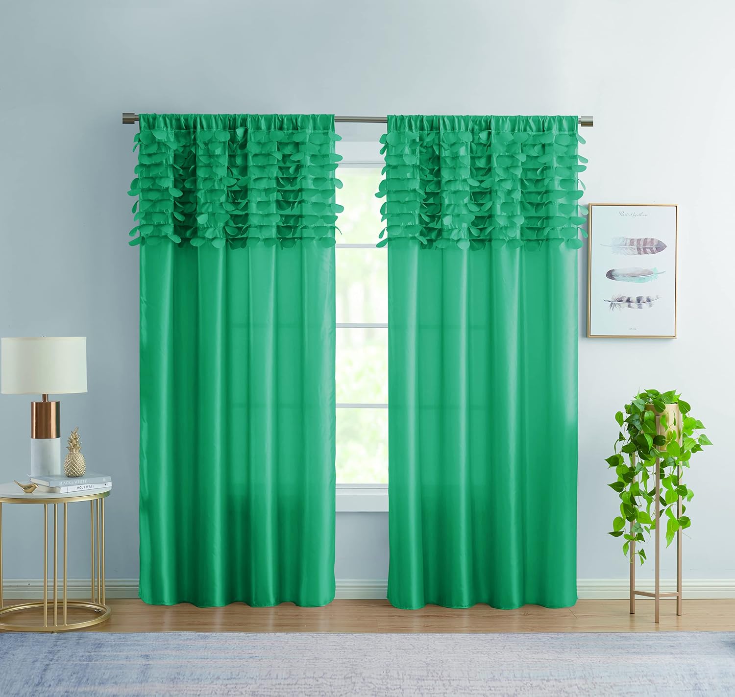Jody Clarke Set of 2PC Circle Dream Window Curtain Panels Fully Stitched with Rod Pockets Taffeta Circular Motifs 3D Looks 55" Wide x 84" Long (Turquoise)