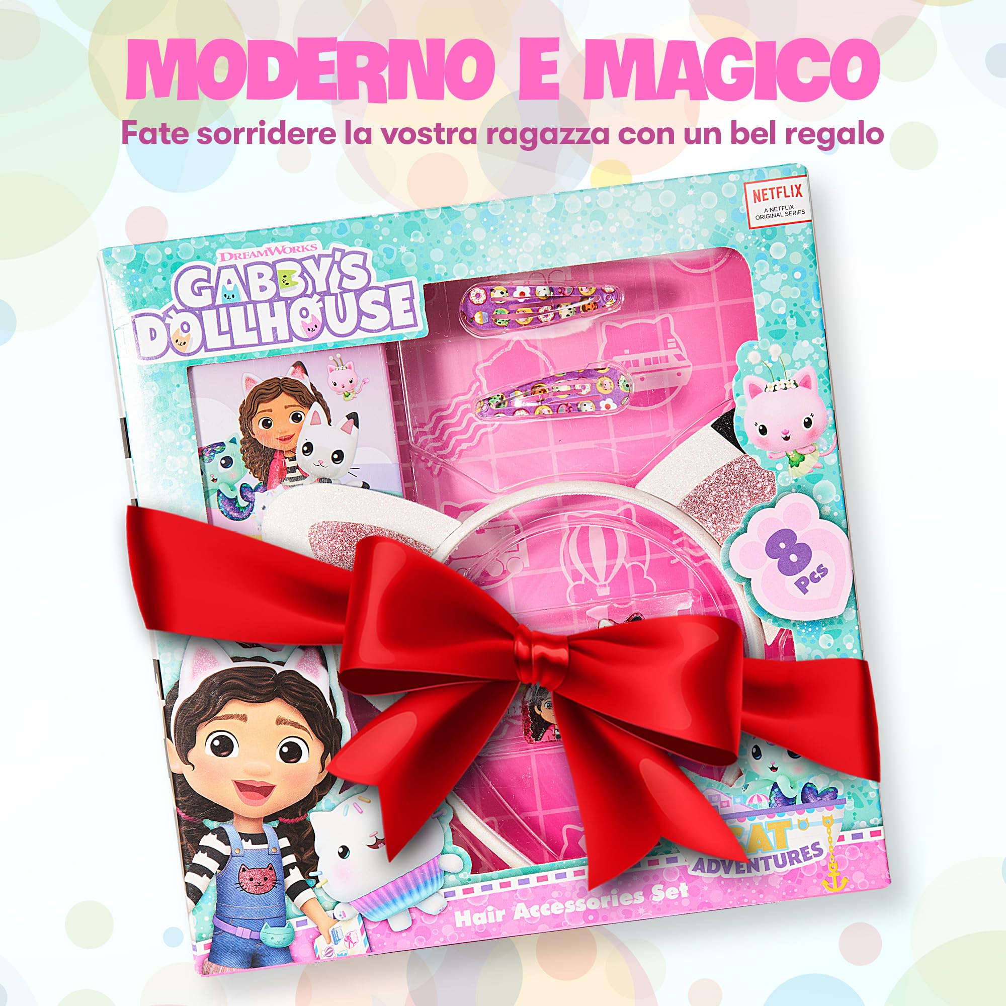 GABBY'S DOLLHOUSE - Gabby Gatto e Casa Magica - Gatto Bambina - Kit Accessori per Capelli - Spazzola, Cerchietto di Gabby, Orecchie, Costume - Idea Regalo per Ragazza