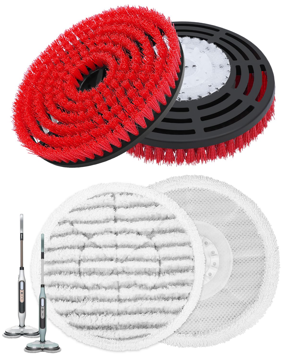 KEEPOW 2 Brush Head Mop Pad and 2 Steam Mop Pads for Shark Steam and Scrub Mop, Compatible with S8201UKCP S8201UK S6002UK S7201UK, For all Sealed Hard Floors
