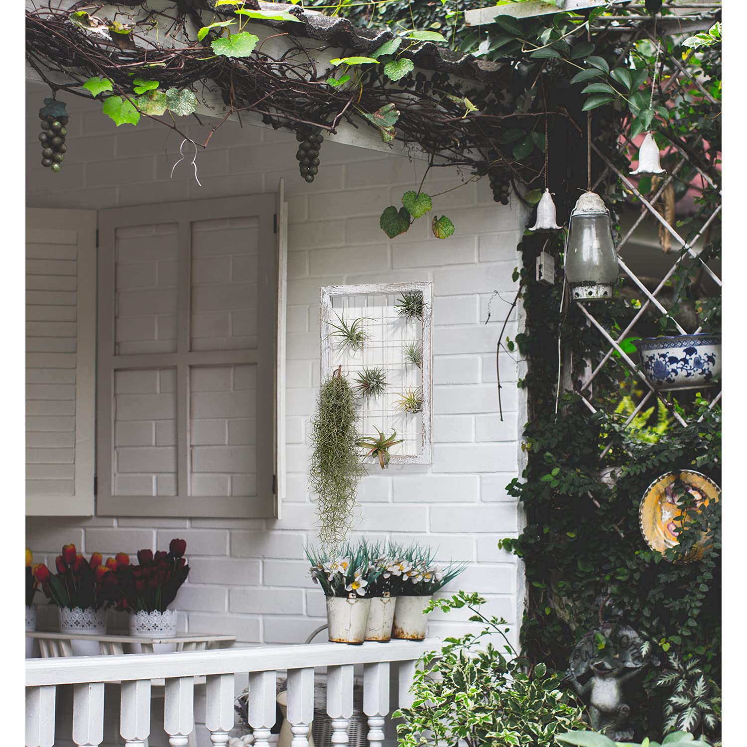 Set 6 Porta Piante Aeree Himmeli In Metallo Nero – Forme Geometriche Ottaedro Con Catene – Decorazione Parete Casa