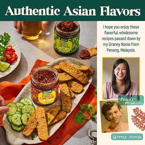 Miniatura 4 de Homiah Sambal Chili Crunch, tarro grande de 9 onzas, menos aceite, bajo en sodio, sin gluten, vegano, pasta de chile Sambal Oelek, cobertura