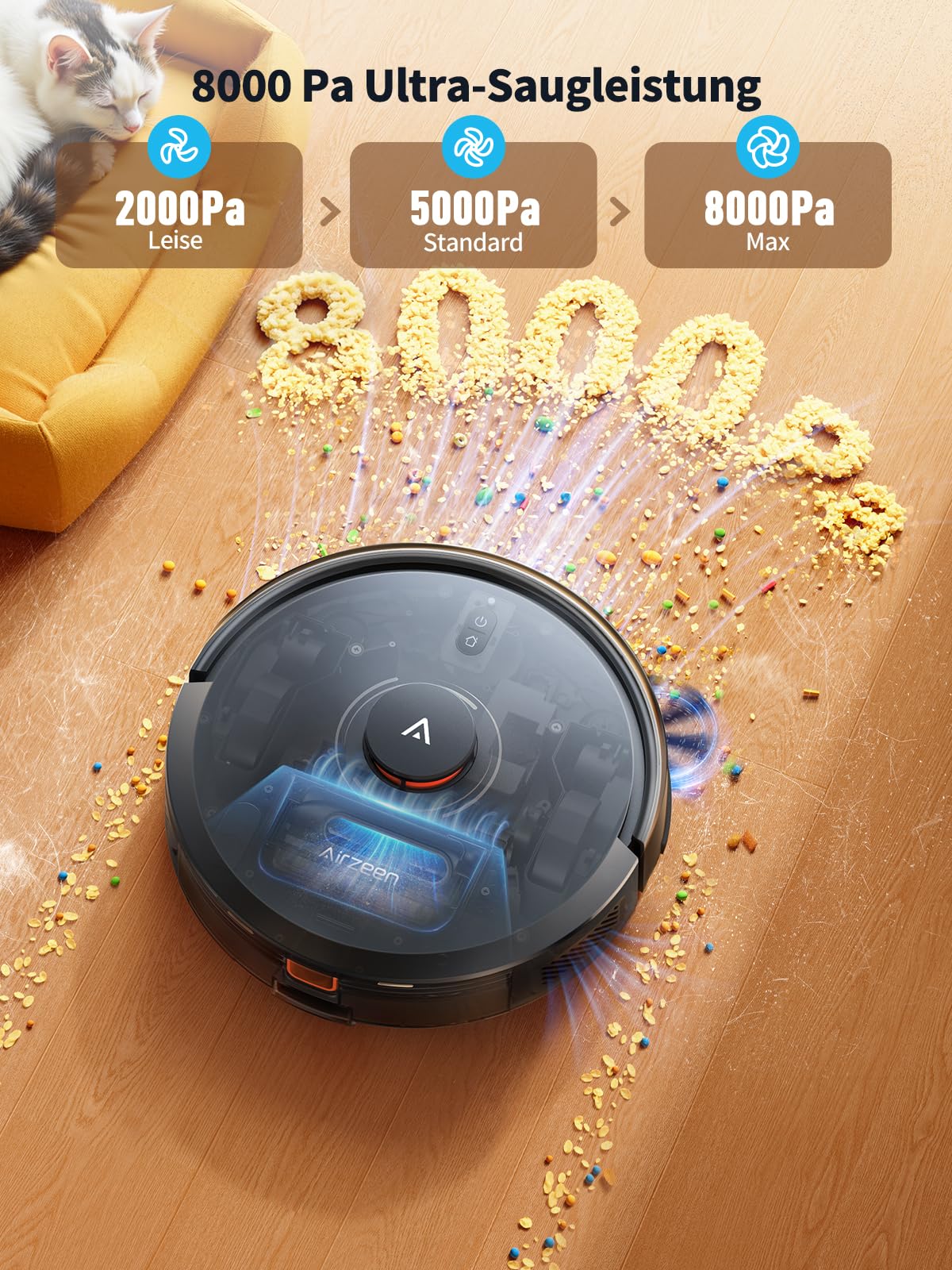 Airzeen 8000Pa Saugroboter mit Wischfunktion, Staubsauger Roboter mit Absaugstation, Saugkraft Saug und Wischroboter, LiDAR Navigation mit Mapping, APP, Alexa, für Teppich, Tierhaare, Q10 Pro
