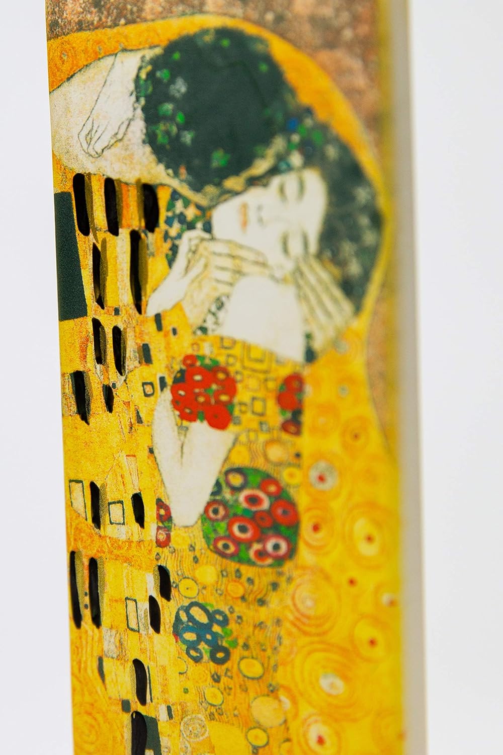 Flatyz Hand Painted Flat Candle| Unscented, Dripless, Smokeless, Decorative | Klimt –The Kiss | Double Wick with Metal Base | Unique Gift Idea and Home Décor Accent
