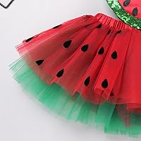 Vista 6 de IBTOM CASTLE Conjunto de traje de bebé para niñas, diseño de ciervo de dibujos animados + diadema con volantes, Sandía