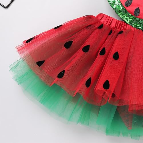 Miniatura 6 de IBTOM CASTLE Conjunto de traje de bebé para niñas, diseño de ciervo de dibujos animados + diadema con volantes, Sandía