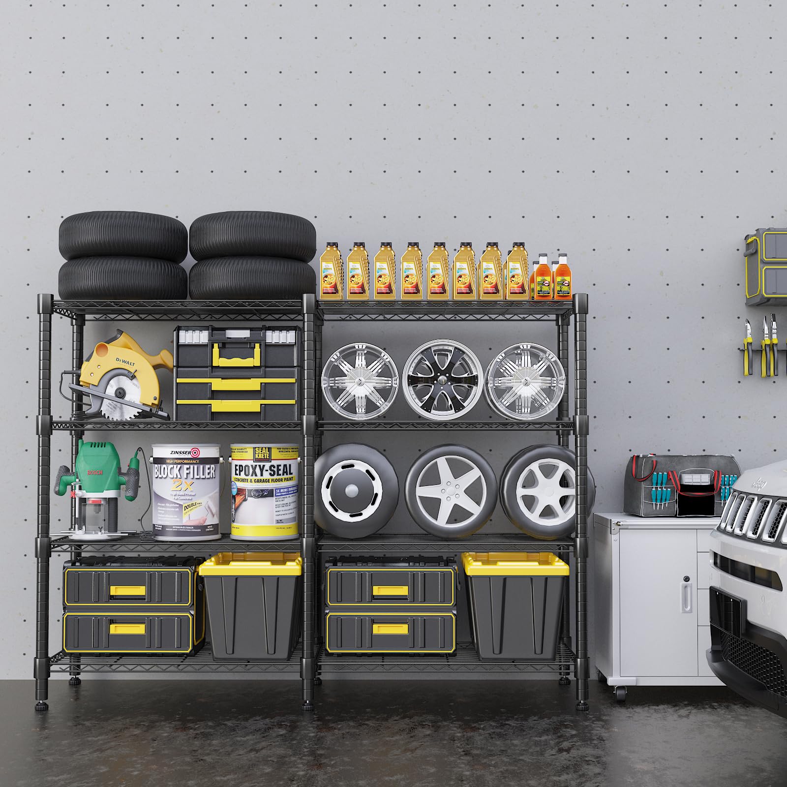 Himimi Scaffali di Stoccaggio a 4 Livelli Scaffale in Filo Metallico per Stoccaggio Scaffale Regolabile in Altezza Pesante per Garage Scaffali per Dispensa Organizer da Cucina, 152 * 35 * 152cm Nero