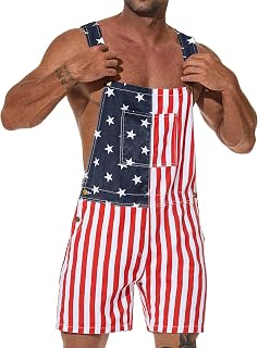 American Flag Overalls Men 4th of July USA Shorts Romper | 4th of July Outfits,USA Gifts,Stretchy,Memorial Day Parade,Labor Day,Themed Party,Veterans Day,BBQ,Patriotic Outfit