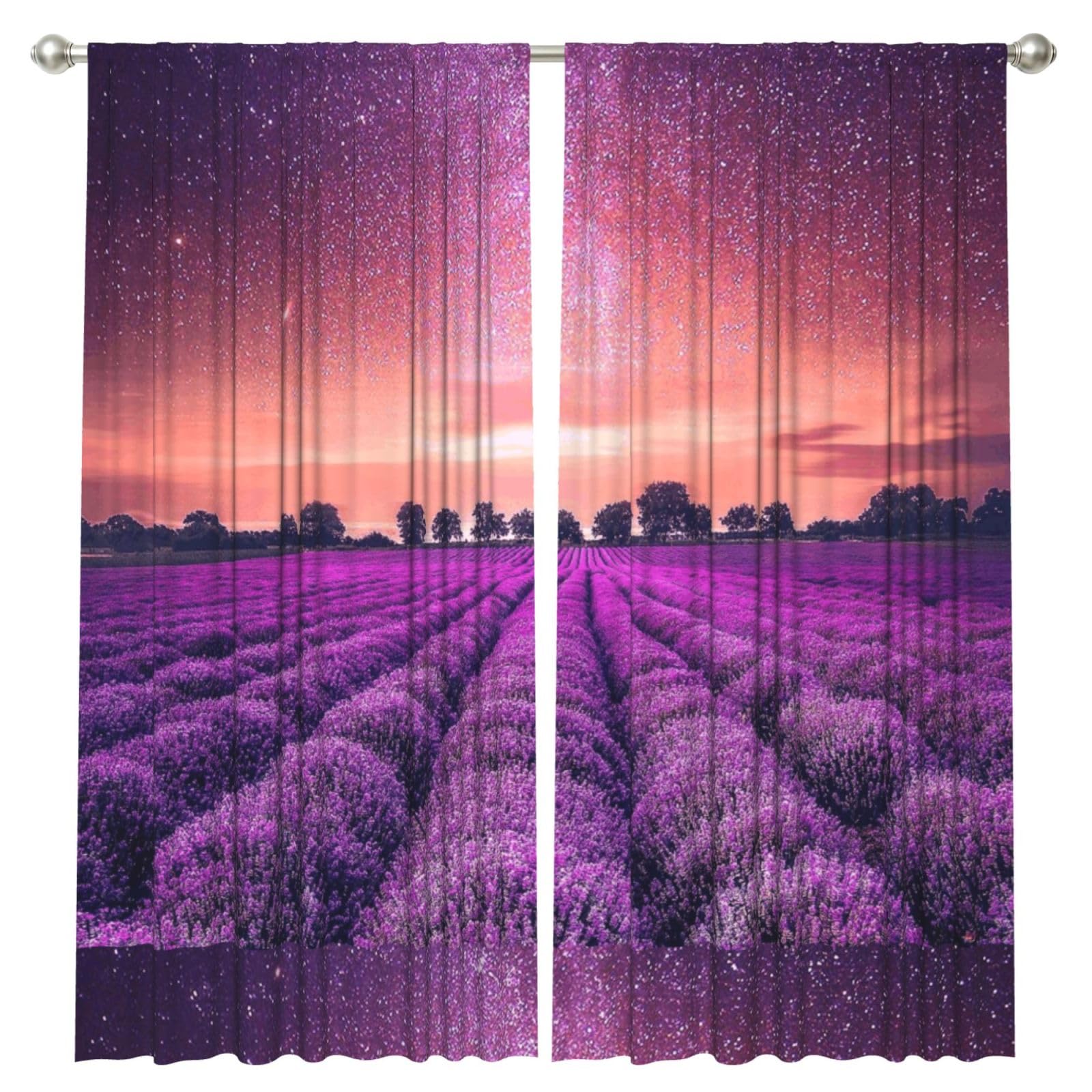InOmak Lavender Fields, 2 Panels Window Curtains 52 x 84 Inch Blackout Curtains for Living Room Bedroom