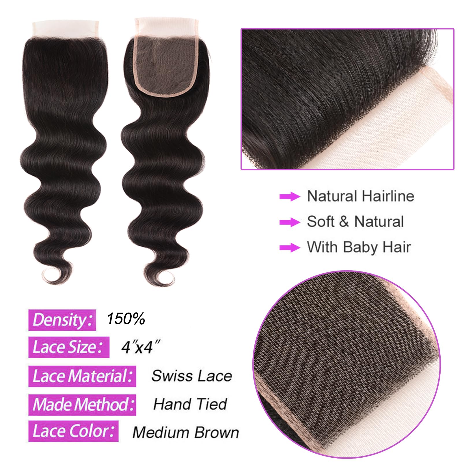 4 Bundle Body Wave Human Hair Extensions 18-24 Inch Soft Silky Weave 18 20 22 24 Inch Body Wave Human Hair Bundles - Ayisha  main image 3