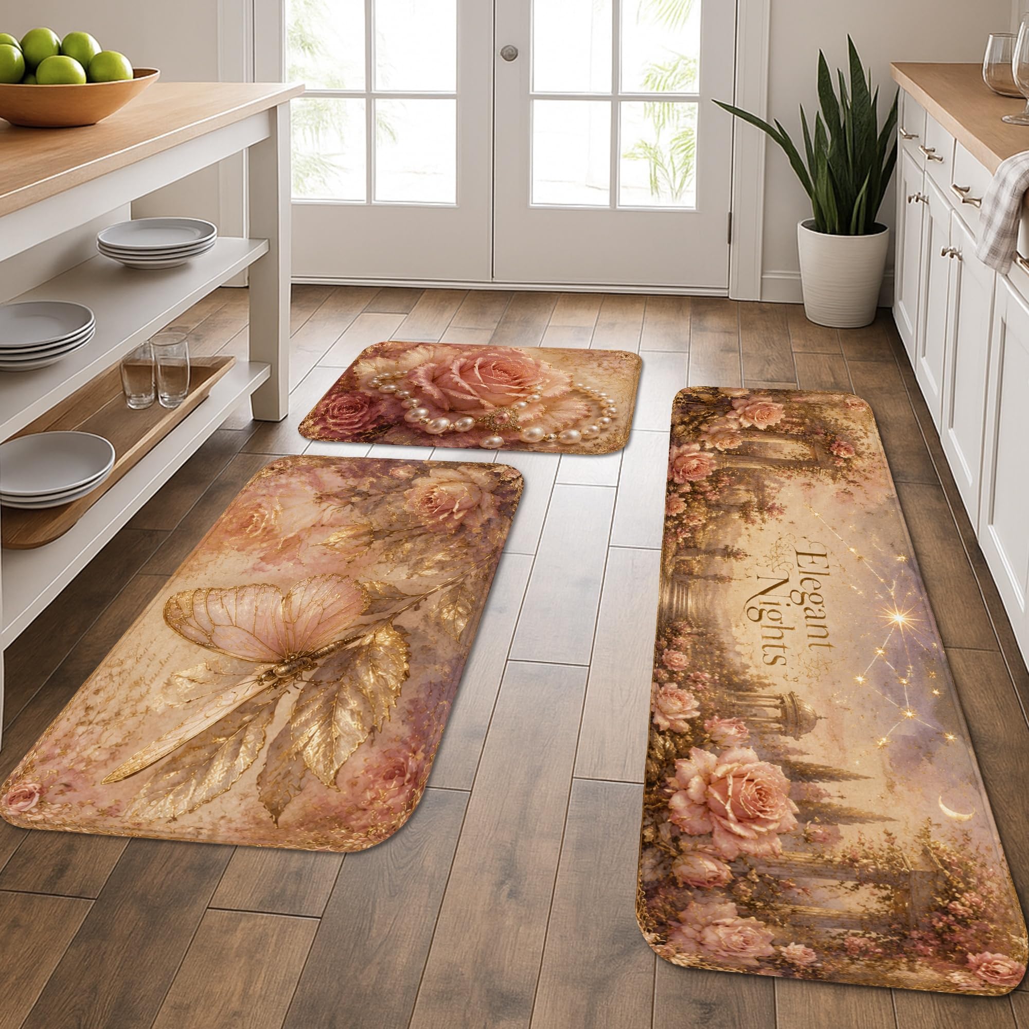 Tapis de cuisine floral Elegant Nights : trio confort pour sublimer votre évier et buanderie