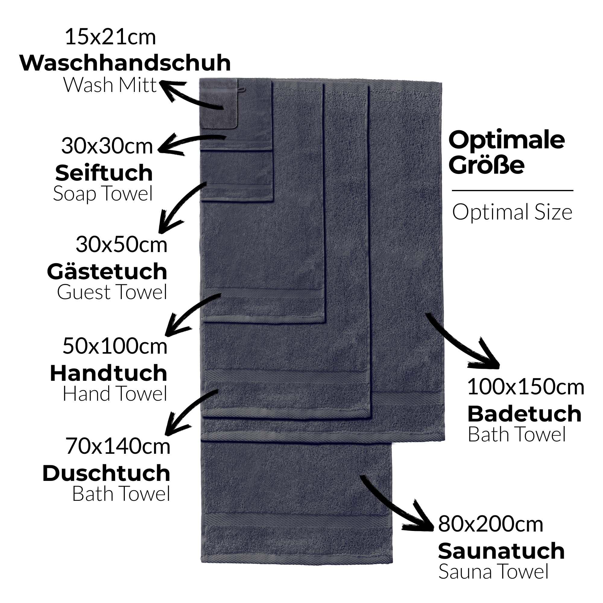 etérea Carli Handtuch Set 6-tlg Frottee 500 g/m² saugstark – Graphit
