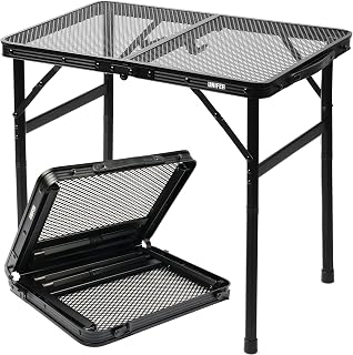 2 Ft Folding Camping Table,Small Lightweight Portable Grill Table | Mesh Desktop Small Table, Height Adjustable Metal Table ,Small Table with Carrying Handle, for Camping, Picnic, Beach and BBQ