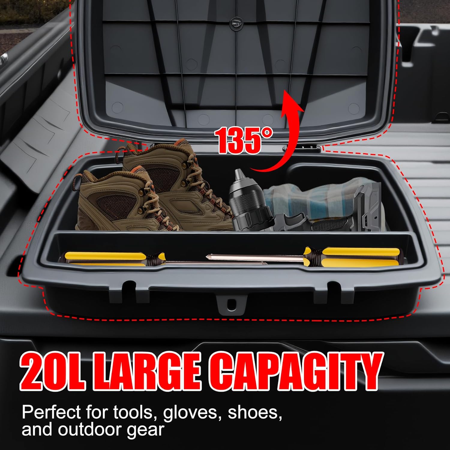 20L UTV Cargo Storage Box for Can-Am Defender/Commander, Waterproof Removable Rear Bed Storage Bin with Top Tool Tray for Can Am Defender HD5 HD7 HD8 HD9 HD10 Max/Commander Accessories