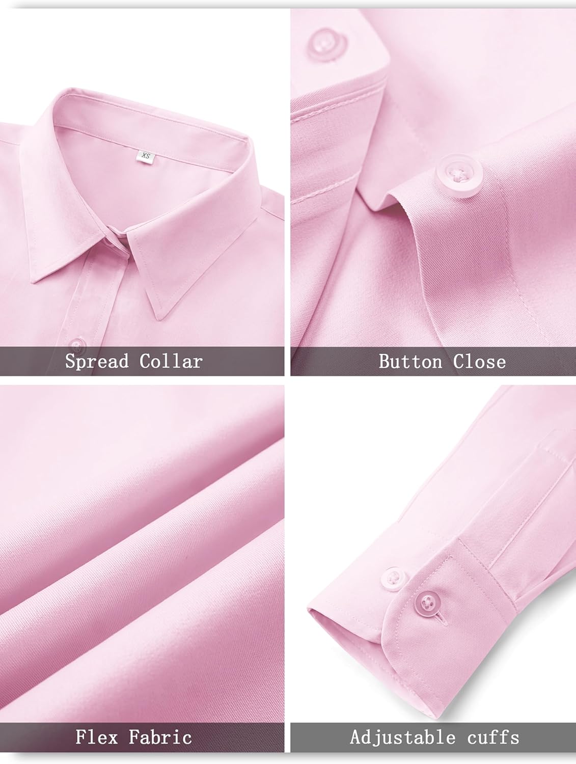 Soft Wrinkle-Free Women's Button Down Dress Shirts Solid Long Sleeve Work Blouses Fit Stretch Casual Tops XXS-6XL - Image 4