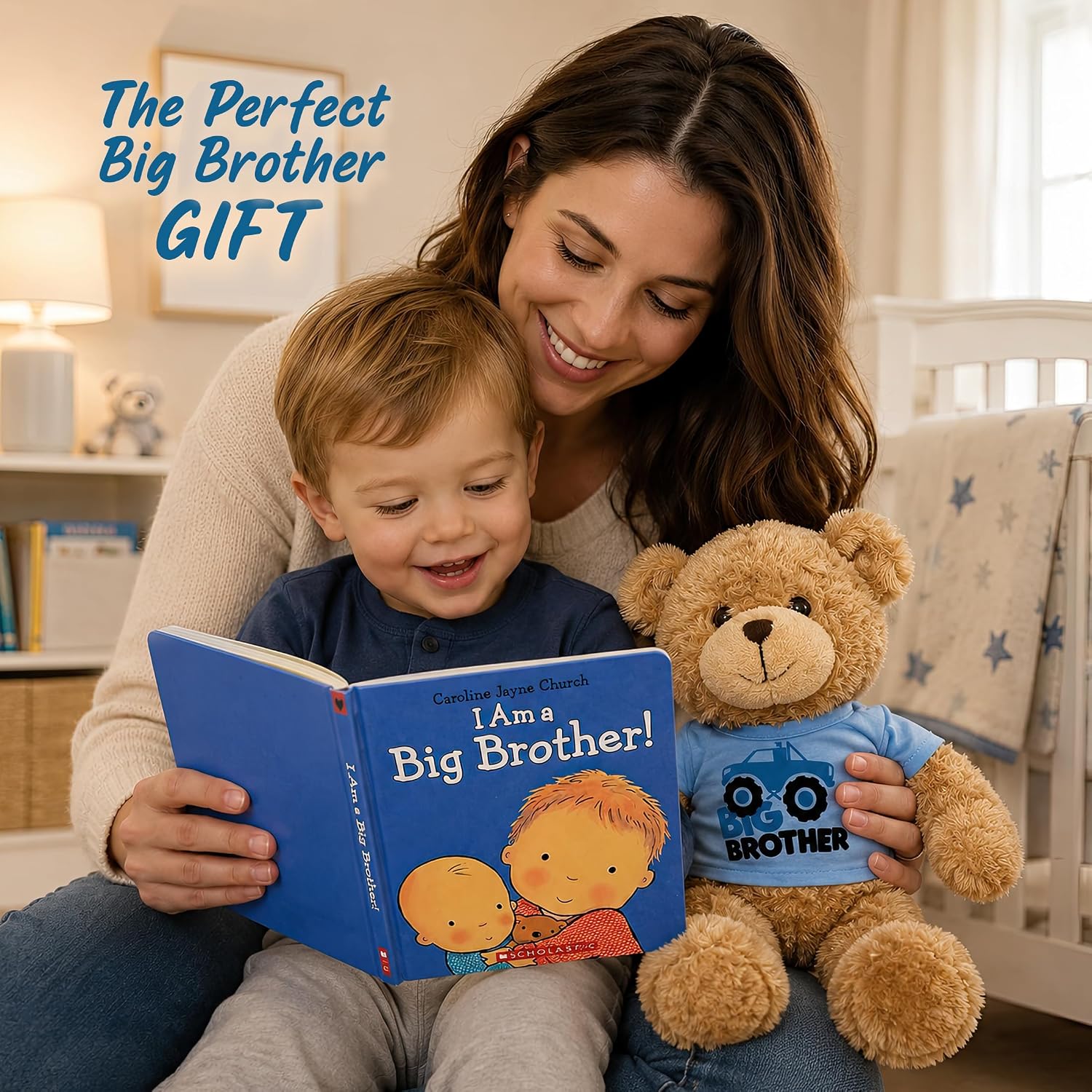 Jolitee Big Brother Teddy Bear Stuffed Animal 10" and Book for Toddler 7.1", Caroline Jayne Church Hardcover, Big Brother Gifts for Toddler Boy image 2