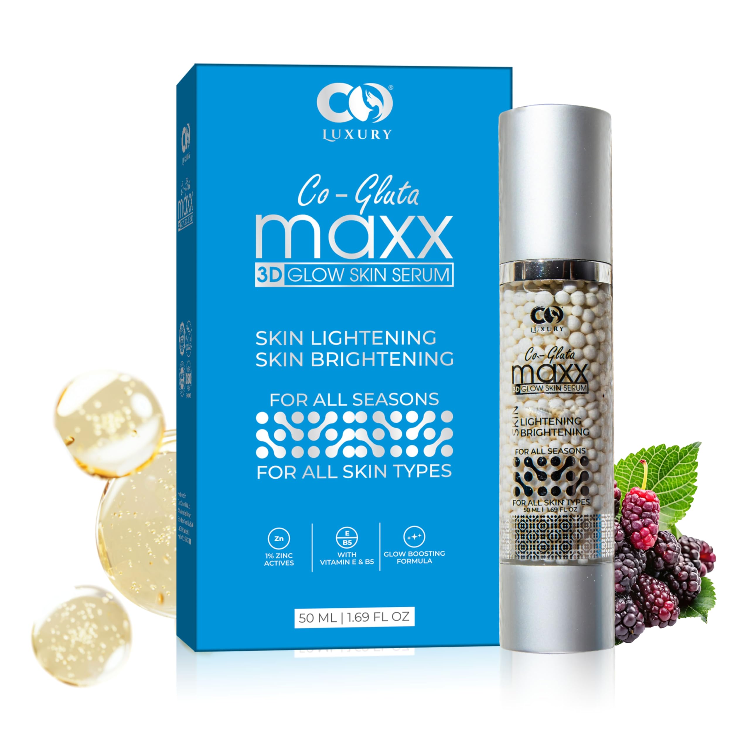 CO LUXURY Glutathione Face Serum 3D Glow | Dermatologist Recommended | Reduce Acne, Dark Spots, Tanning & Pigmentation | Skin Brightening Serum - 50ml