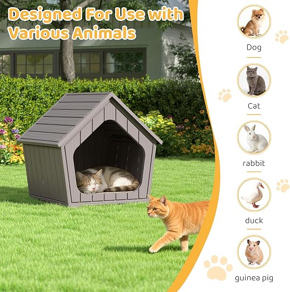 Outdoor Cat House Weatherproof, Clawsable Cat Houses for Outdoor Indoor Cats, Feral Outside Cats House Weatherproof, Resin Insulated Material, Air Holes Easy to Clean and Install, Coffee