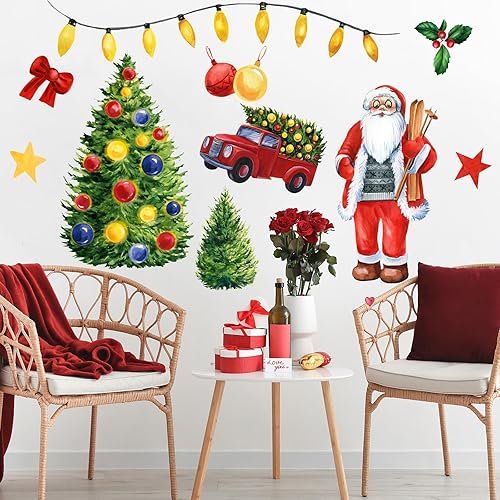 Miniatura 4 de Calcomanías de pared de Feliz Navidad, árbol de Navidad, camión rojo, calcomanías de pared de Navidad 2024, regalo de Año Nuevo, decoración de pared