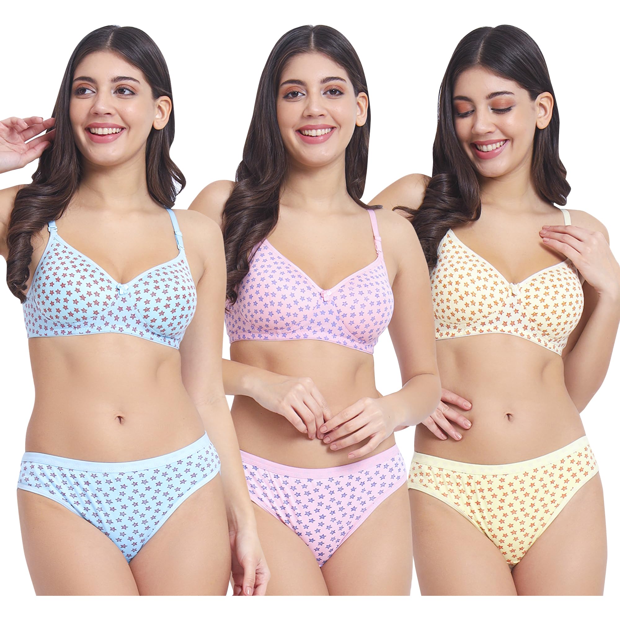 Women' s Premium Lightly Padded Bra Panty Set Pack of 3 (Multicolor)-picture-39