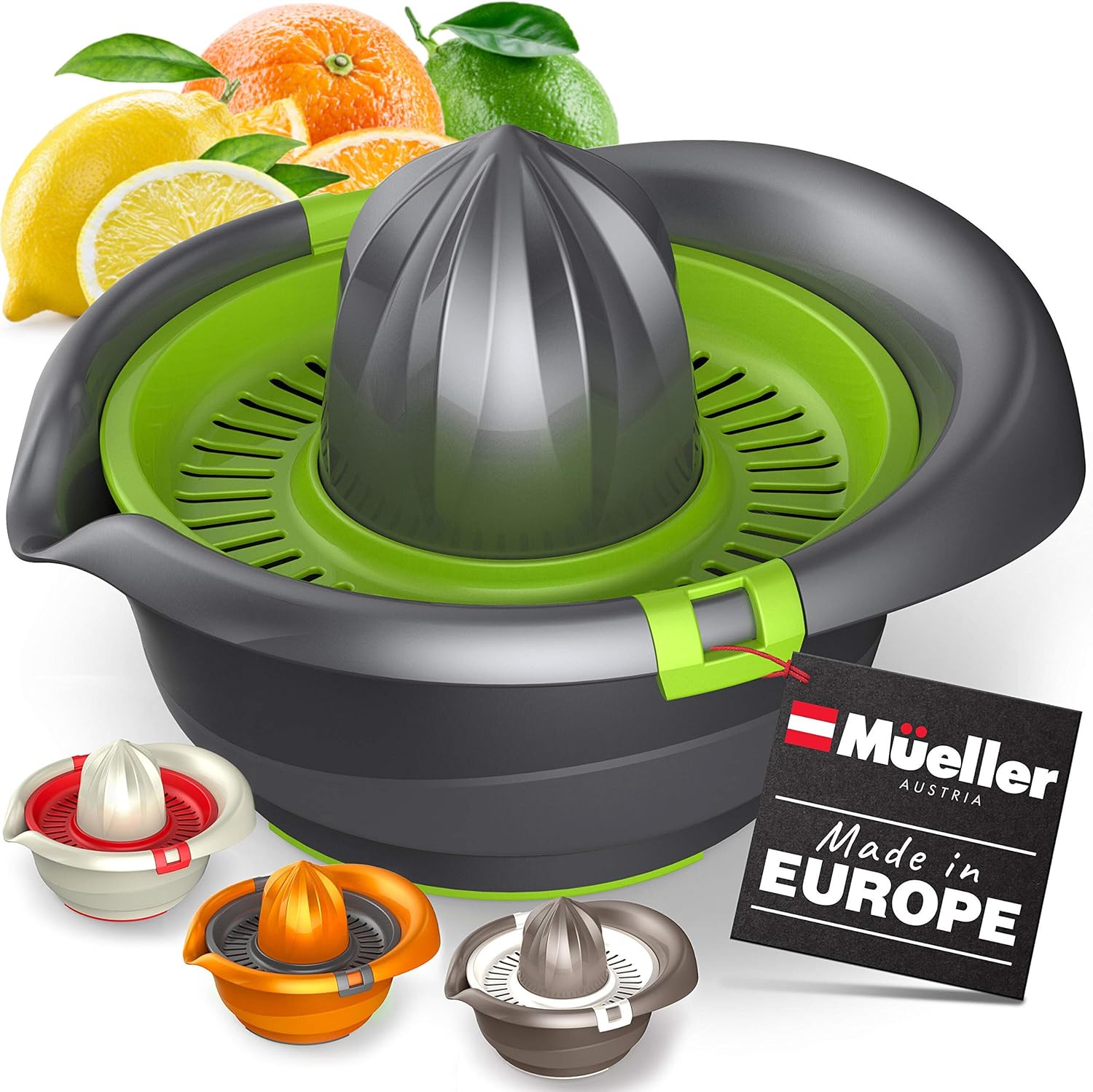 Mueller Citrus Lemon Orange Juicer, Hand Squeezer Rotation Press, Manual Juicer with Easy Pour Spout, European Made, Dishwasher Safe, Gray: Home & Kitchen